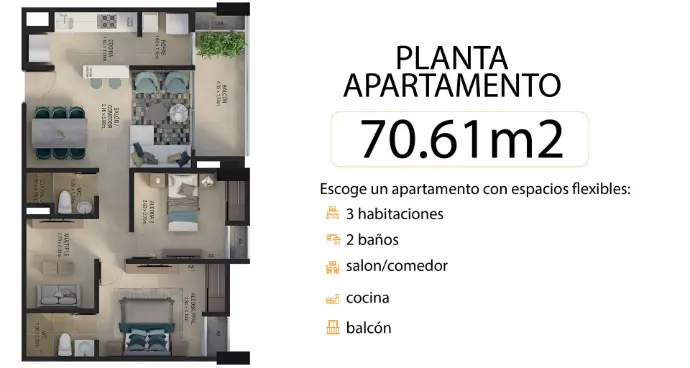Plano Bloque 3 - 70.61 m²
