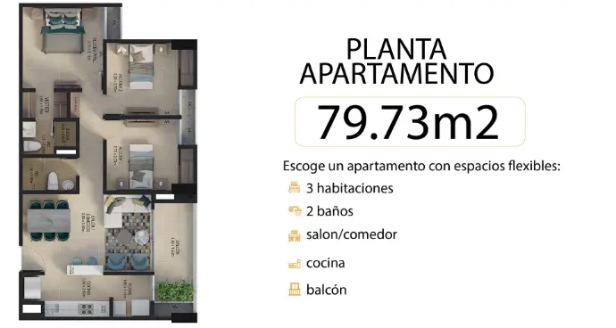 Plano Bloque 5 - 79.73 m²