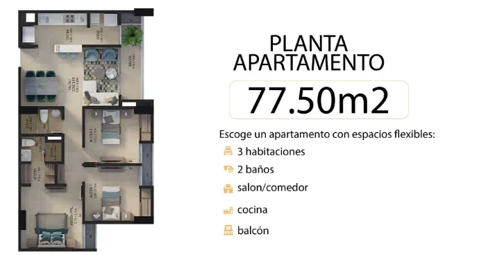 Plano Bloque 6 - 77.50 m²