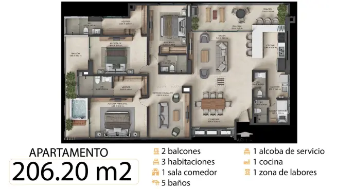 Plano Apartamento 206.20m²